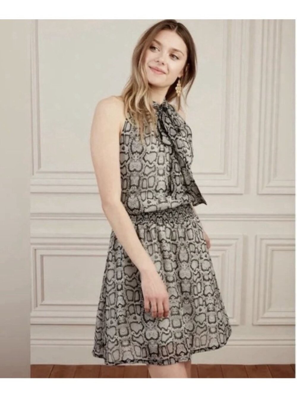 Stella Dot You Do You Dress Sleeveless Snake skin Print with Smocked Waist XL 02
